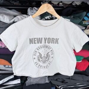 John Galt Brandy Melville New York Broadway Graphic Baby Tee Off White One Size